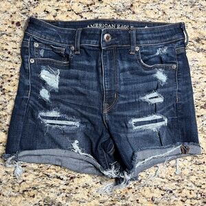 American Eagle Outfitters Women's Ripped Jean Shorts - Dark Blue